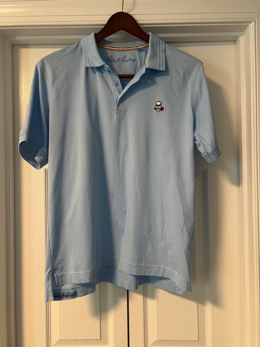 Robert Graham Pale Blue Polo with Skull Accent
